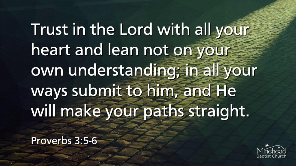 Trust in the Lord with all your heart and lean not on your own understanding; in all your ways submit to him, and He will make your paths straight.  Proverbs 3:5-6